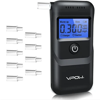 Image de VPOW Ethylotest, Ethylotest Electronique avec Affichage Numérique LCD Bleu, Précision de Qualité, Alcootest Personnel pour Usage Domestique et Professionnel Noir foncé