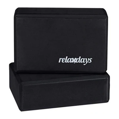 Image de Relaxdays Set 2X Bloc Brique Exercice Pratique Yoga Mousse Rigide Anti Dérapant HLP 8x23x15 cm, Noir 8 x 23 15 cm