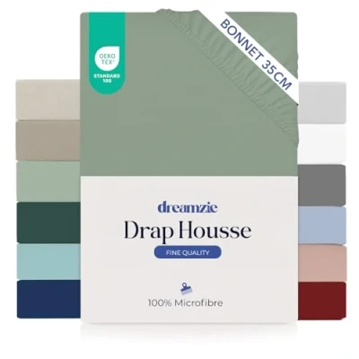 Image de Dreamzie Drap Housse 180 x 200 Bonnet 35 cm pour Matelas Épais 100% Microfibre Vert Clair, Certifié sans Produits Chimiques (Oeko TEX), avec Élastique Complet
