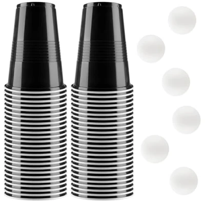 Image de vvhippo Gobelet Beer Pong, 500ML Rouge, 50 Biere Pong avec 6 Balles de Ping pour Une Fête d&#039;anniversaire, Réunion d&#039;amis, Noël(Noir)