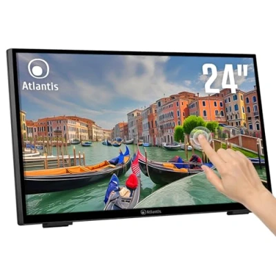 Image de ATLANTIS A05 T24A VHDM Moniteur Tactile 24 Pouces, écran 10 Touches, Full HD 1920x1080, HDMI VGA DP, inclinable 15 70, Verre de Protection 7H, Contraste 3000:1, Angle 178/178, Vesa 100