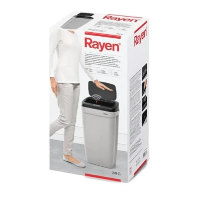 Image de Rayen Poubelle automatique avec capteur d’ouverture Seau de cuisine Capteurs infrarouges Prolipopilène Couvercle amovible Gris/Noir 30 L 63,5 x 33,5 25 cm