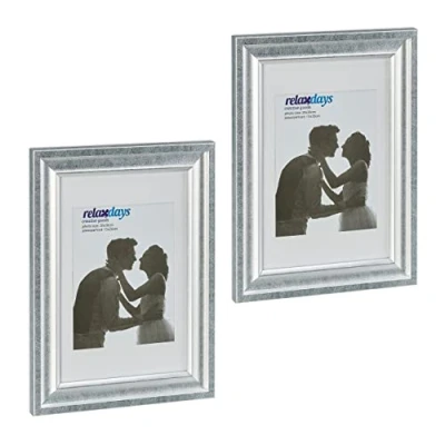 Image de Relaxdays Cadre Photo, Lot de 2, 20x30 cm, Format Portrait ou Paysage, à accrocher Poser, Passe Partout, argenté