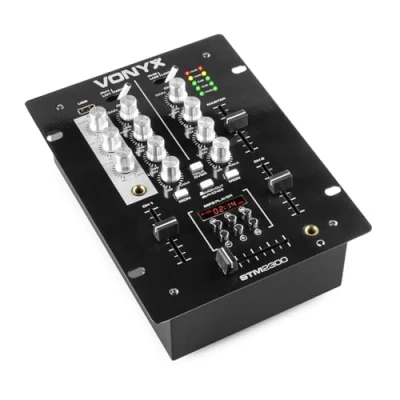 Image de Vonyx STM 2300 Table de Mixage 2 Canaux Entrée RCA Phono/Ligne Commutable, Sortie principale et Casque, Egaliseur 3 Bandes sur les Canaux, Mic, Idéal pour DJ Mobile