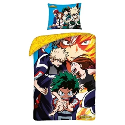 Image de My Hero Accademia Parure de lit Officielle Shoto Midoriya Housse Couette 140 x 200 cm, 100% Coton, Multicolore, avec Sac