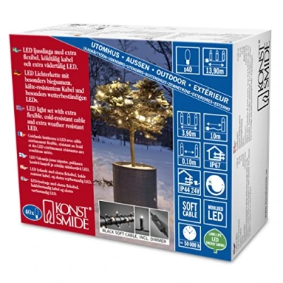 Image de Konstsmide 6620 117 Guirlande d&#039;Eclairage Extérieur avec Variateur 40 Micro LEDs Soudées Étanches 24 V Blanc Chaud Câble Noir Doux