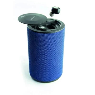 Image de Ledwood Dual Enceinte 2 en 1 Bluetooth avec Ecouteurs Intégrés Intra Auriculaires sans Fil Tissu Bleu