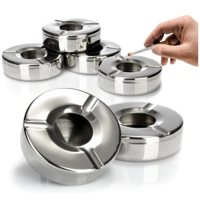 Image de com four® 6X cendriers en Acier Inoxydable Cendrier à Vent avec Couvercle Amovible pour Protéger Contre Les Cendres Volantes Ø 11 cm (006 pièces Inoxydable)