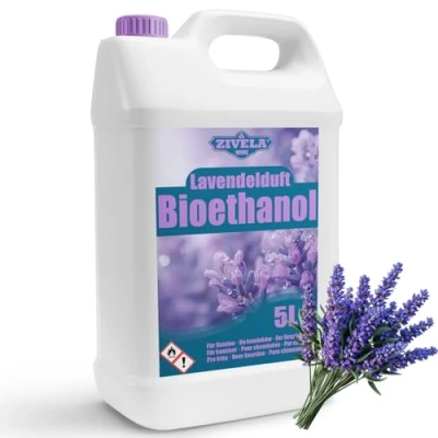 Image de bioéthanol 96,6 % 5 l Alcool bio Parfum lavande pour cheminée, cheminée de table, au Combustion propre, sans fumée, flamme vive et