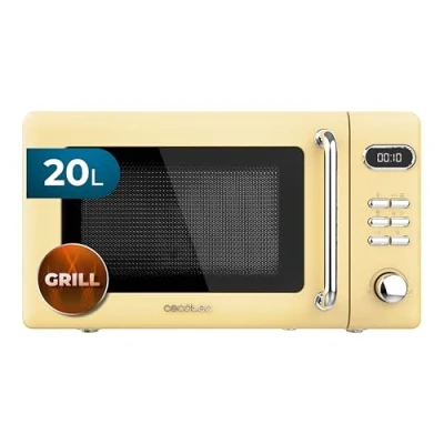 Image de Cecotec Micro Ondes Digital avec Grill Proclean 5110 Retro Jaune. 20 L, 700 W en 5 niveaux, minuterie jusqu&#039;à 60 min, 8 programmes et mode dégivrage, design vintage jaune
