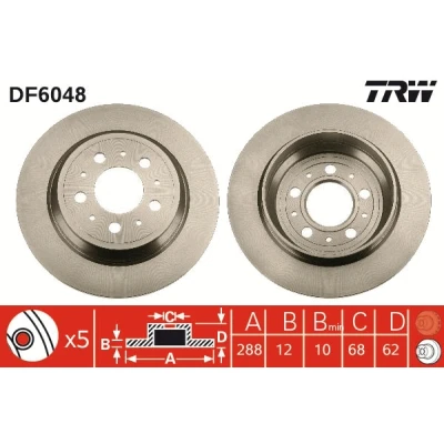 Image de TRW DF6048 Disque de frein 288 12 5 108 plein peint VOLVO: XC70 I Cross Country, V70 I, S70