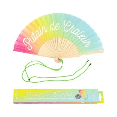 Image de Éventail original avec le message &quot;P de chaleur&quot; multicolore. en bois phosphorescent. 42,5 x 23 cm FISURA
