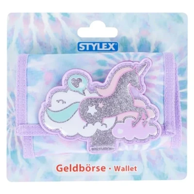 Image de Stylex 47071 Porte monnaie pour Enfants avec Un Design Pastel, Bleu Lilas et Patch Licorne argenté, env. 12,5 x 9 2,5 cm, 47071, Multicolor