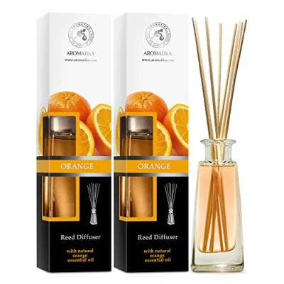 Image de Diffuseur Parfum de Orange 2x100ml Set Huile Essentielle Frais et Longue Durée Aromathérapie avec Les Bâtons Desodorisant Maison