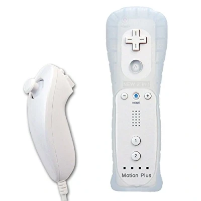 Image de EMEBAY 2 en 1 Manette Nunchuck et Built in Motion Plus Remote pour Nintendo Wii U avec caoutchouc de silicone Blanc