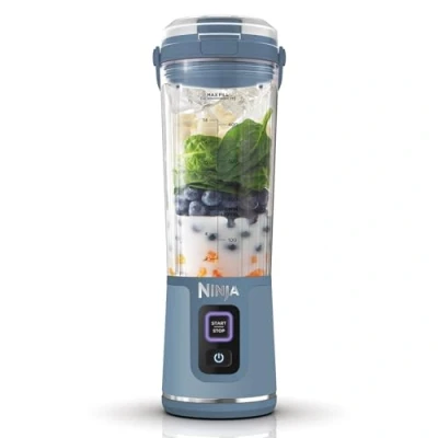 Image de Ninja Blast blender portable, 530 ml, couvercle résistant aux fuites et bec verseur, mini sans fil puissant, rechargeable, smoothies, shakes, mixe fruits glaçons, Bleu Denim, BC151EUNV