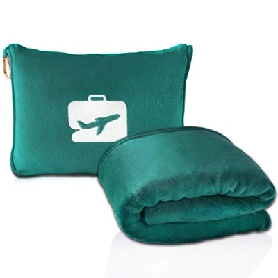 Image de EverSnug Couverture et Oreiller de Voyage d&#039;avion 2 en 1 Douce qualité supérieure avec Housse Coussin Souple, Bagage à Main Clip pour Sac Dos (Bleu Sarcelle)