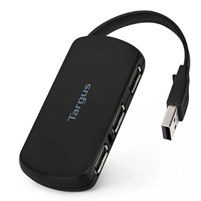 Image de Targus Hub USB 2.0 à 4 ports USB, Adaptateur compatible avec Windows, MacOS et Chrome OS, Station d&#039;accueil pour périphériques Noir, ACH114EU
