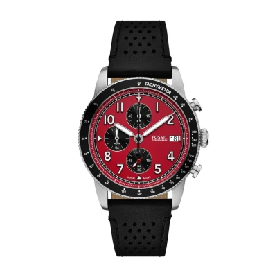 Image de Fossil Sport Tourer Watch for Men, Quartz Movement with Stainless Steel Or Leather StrapRouge foncé