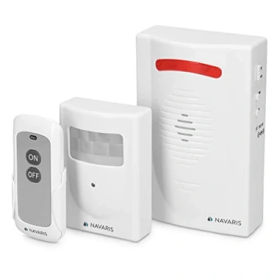 Image de Navaris Alarme Détecteur de Mouvement Sans Fil Système Sécurité Infrarouge avec Sirène pour Extérieur Garage Jardin Kit Télécommande