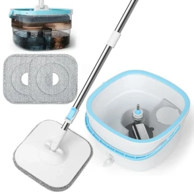 Image de Withosent 130cm Balai Serpillère avec Seau Essoreur, 2 en 1 Système de Filtre Ssépare la Saleté l&#039;eau Douce, Serpillere Microfibre pour Sol Fenêtre, Mop Vadrouille Nettoyage Tampons