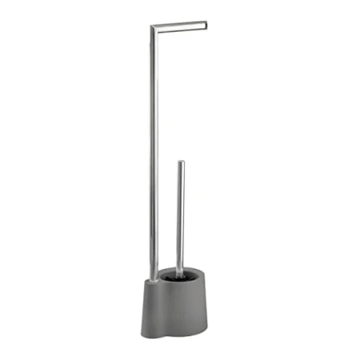 Image de WENKO Serviteur WC sur pied, brosse et dérouleur papier toilette, Avola gris, Acier inox, 13 x 66,5 16 cm