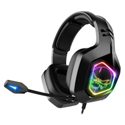 Image de SPIRIT OF Gamer Elite H50 Casque Audio Full Black Microphone Flexible Coussinets Similicuir LED RGB Jack 3.5mm Multiplateforme PS5 / XBOX X/PC PS4 ONE/Switch