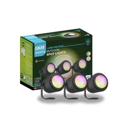 Image de Calex Éclairage de jardin intelligent d&#039;extérieur 24 V Lot 3 spots au sol intelligents Lumière RVB et blanche chaude Noir