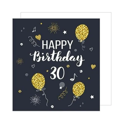 Image de Edition Seidel GZQ100 30 Carte de vœux carrée qualité supérieure pour 30e anniversaire avec enveloppe Motif ballons Noir/doré