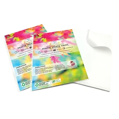 Image de Lot de 2 x 10 feuilles d&#039;autocollants en vinyle imperméable blanc mat Imprimables jet d&#039;encre et laser Compatible avec machines Cricut