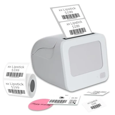 Image de vretti étiqueteuse avec 1 Rouleau d&#039;étiquettes, imprimante d&#039;étiquettes Bluetooth, Taille d&#039;impression 25 58 mm, Compatible iOS et Android pour Les particuliers Entreprises