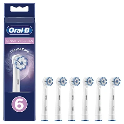 Image de Oral B Sensitive Clean Lot de 6 têtes brosse à dents électrique avec technologie &amp; Care Poils extra doux pour enlever doucement la plaque dentaire Blanc