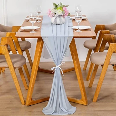 Image de YUNSHANGHE Chemin de Table Moderne en Mousseline Soie, 70 x 600 cm, Lavable, décoratif Tissu, Runner, décoration pour Mariage, Anniversaire, Communion (Haze Bleu)