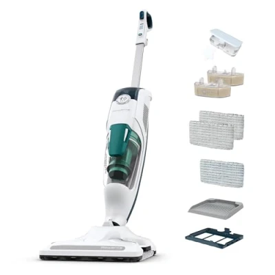 Image de Rowenta Nettoyeur vapeur 2 en 1, Aspire et lave simultanément, Elimine 99,9 des bactéries, Pour tous les sols, Sans détergent, Diffuseur d’huiles essentielles, Clean Steam Revolution RY7757WH