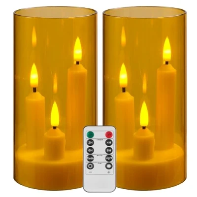 Image de Da by Lot de 2 bougies LED sans flamme à piles avec télécommande et minuteur, design pilier 3 cœurs, doré