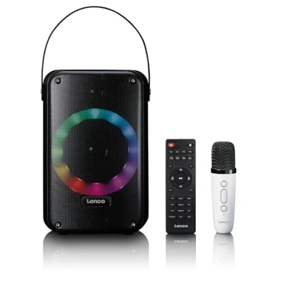 Image de Lenco BTC 060BK Kit karaoké avec Bluetooth®, Batterie Rechargeable, Microphone sans Fil et éclairage LED Disco Noir