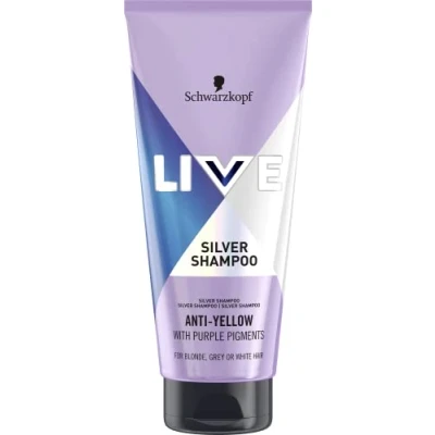 Image de Schwarzkopf LIVE Silver shampooing pour blondes glacées (200 ml), violet neutraliser le laiton, toner blond élimine les tons jaunes des nuances froides