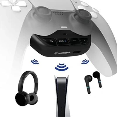 Image de snakebyte PS5 BT Headset:Adapter 5 Adaptateur Bluetooth Playstation pour Casque Audio 5.0, Airpods, Sony/Bose, avec 18 Heures d&#039;autonomie, Boutons Muet, Volume, Appairage