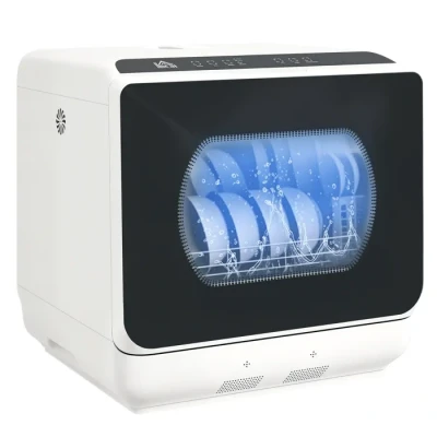 Image de HOMCOM Mini lave vaisselle, vaisselle de table, 6 programmes, double alimentation en eau et mode lavage des fruits, réservoir d&#039;eau 6L, commande tactile, affichage LED, départ différé, blanc