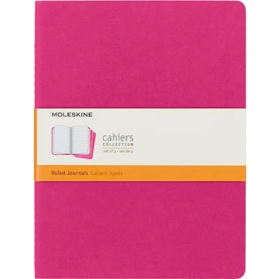 Image de Moleskine Cahier Journal Ensemble de 3 Carnets avec Pages Ligné Couverture en Carton et Piqûres Coton Apparentes Couleur Rose Taille Très Grand Format 19 x 25 cm 120