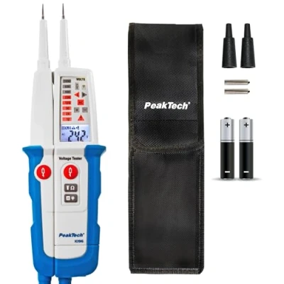 Image de PeakTech P 1096 testeur de tension 2 pôles, IP64, écran LCD, continuité, indicateur polarité, voltmètre, 1000 V, 2000 points, bleu