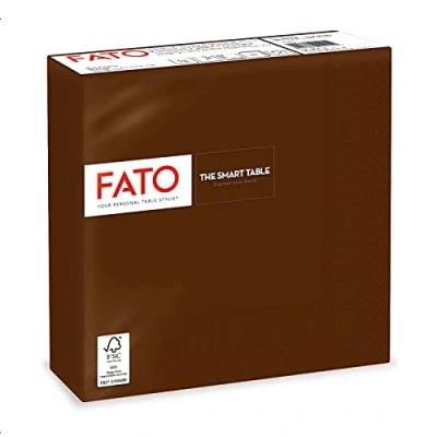 Image de Fato, serviettes en papier jetables, idéales pour les déjeuners informels et buffets, paquet de 50 serviettes, format 33x33, pliées 4, 2 plis, couleur chocolat, 100% pur cellulosique