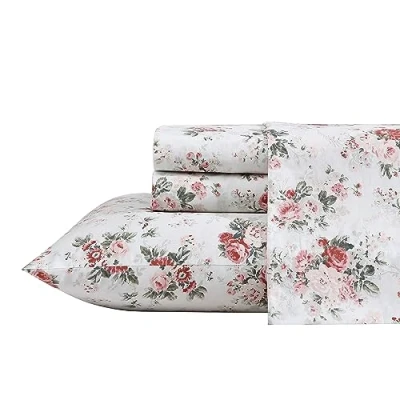 Image de Laura Ashley Draps pour lit Double, Parure de en Percale Coton, décoration d&#039;intérieur Nette et fraîche (Ashfield Rose, Double)