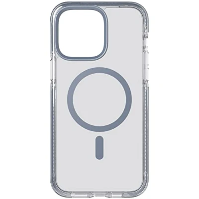 Image de Tech21 Evo Crystal Coque pour iPhone 14 Pro Max, Compatible avec MagSafe, Étui de téléphone Base, TPU, Transparente/Bleu, Protéger des Chutes: 4.9m