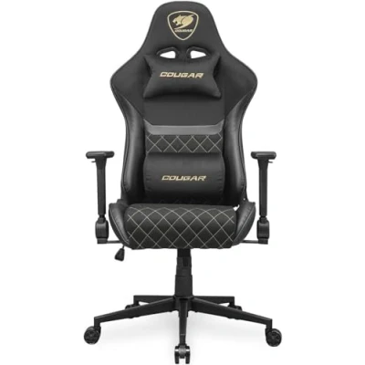 Image de COUGAR Armor One V2 Gold F Chaise de Jeu avec Surface en Tissu tissé, accoudoirs Pliables 4D, inclinable à 155, réglage la Hauteur par Piston, Support Poids jusqu&#039;à 120 kg, Noir et doré