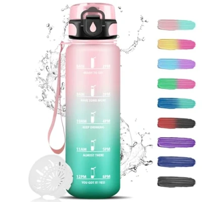 Image de Gourde 1000ml, Sport avec Filtre, Graduée anti Fuite, Slogan de Motivation, Facile à Nettoyer, pour 1 Journee, Bouteille d&#039;eau Running, Randonnée, Vélo