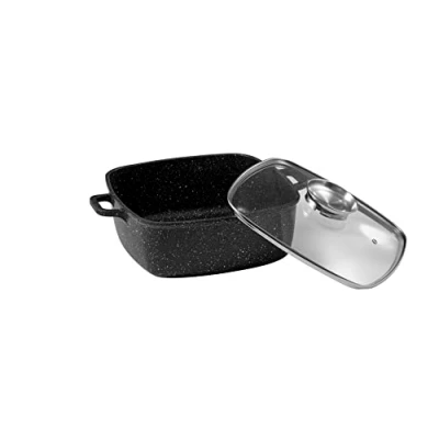 Image de Pradel Excellence, P4000005, Faitout Premium, Carre 28 Cm Avec En Couvercle Verre, Capacité 5.8 L, Façon Pierre, Ancien Manche