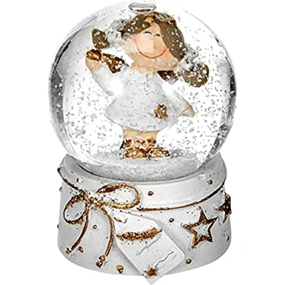 Image de Dekohelden24 501423 Mini Boule à Neige avec Ange, Base Blanche/dorée, Dimensions l x H : 4,5 6,5 cm, diamètre de cm