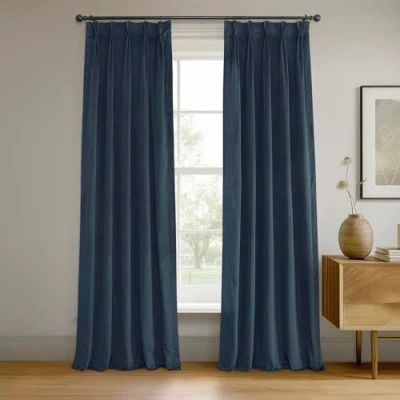 Image de HPD Half Price Drapes 1 Panneau de Rideau occultant en Velours plissé pour salon et Chambre à Coucher, 63,5 x 213,4 cm (l L), Bleu Nuit