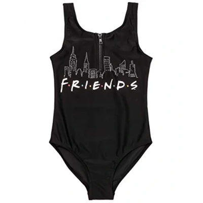 Image de FRIENDS Maillot de Bain pour Filles Costume Natation Noir F.R.I.E.N.D.S 11 12 Ans